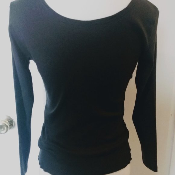 Wave Trade Lace-Up Long Sleeve Black Ribbed Knit Top 100% Cotton S/M EUC - Picture 2 of 3